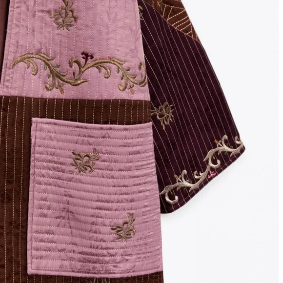 Zara Embroidered Patchwork Kimono Coat Size Medium/Large